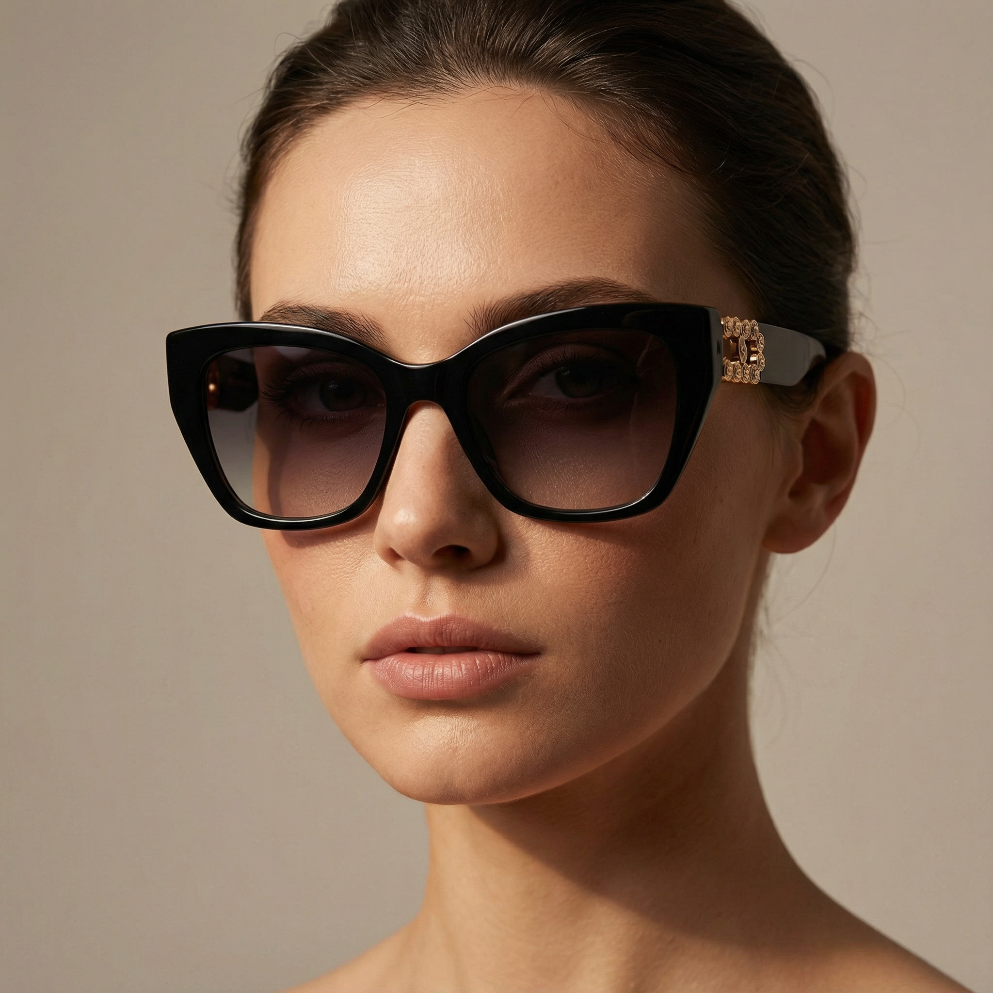 FURLA · Gafa cat-eye negra con detalle joya