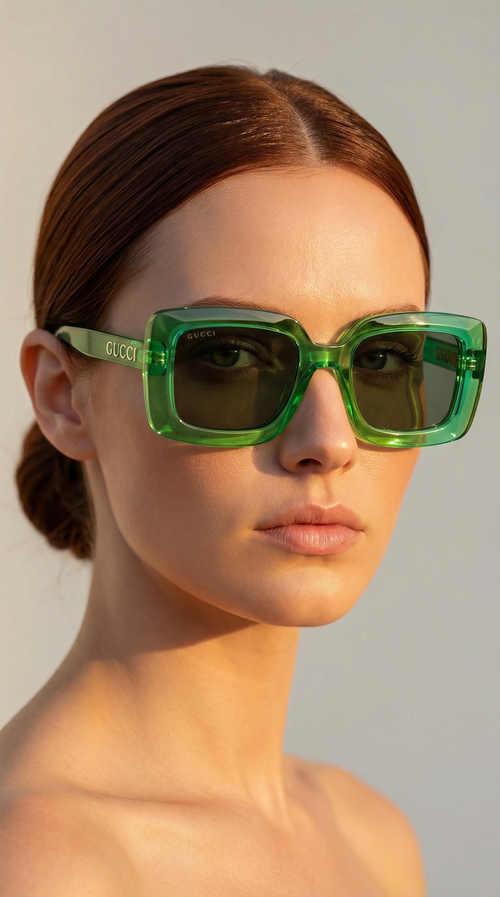Gucci Oversize Green Crystal – Gafas de Sol Rectangulares