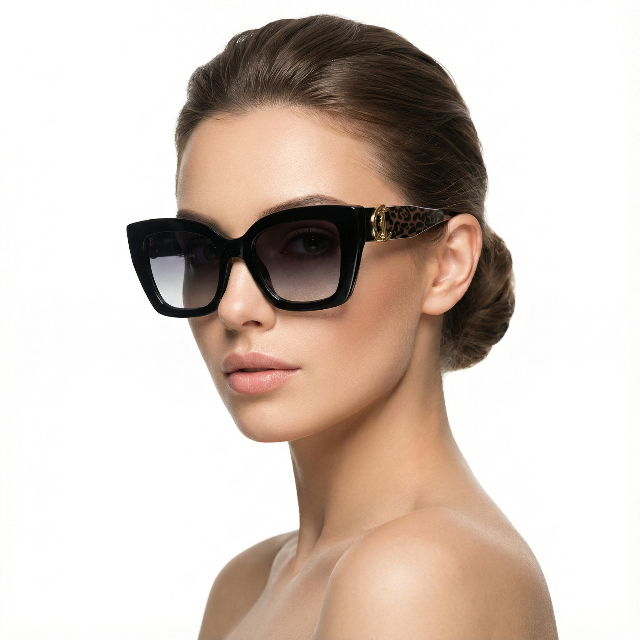 Just Cavalli– Montura Negra con Detalle Dorado & Patilla Animal Print