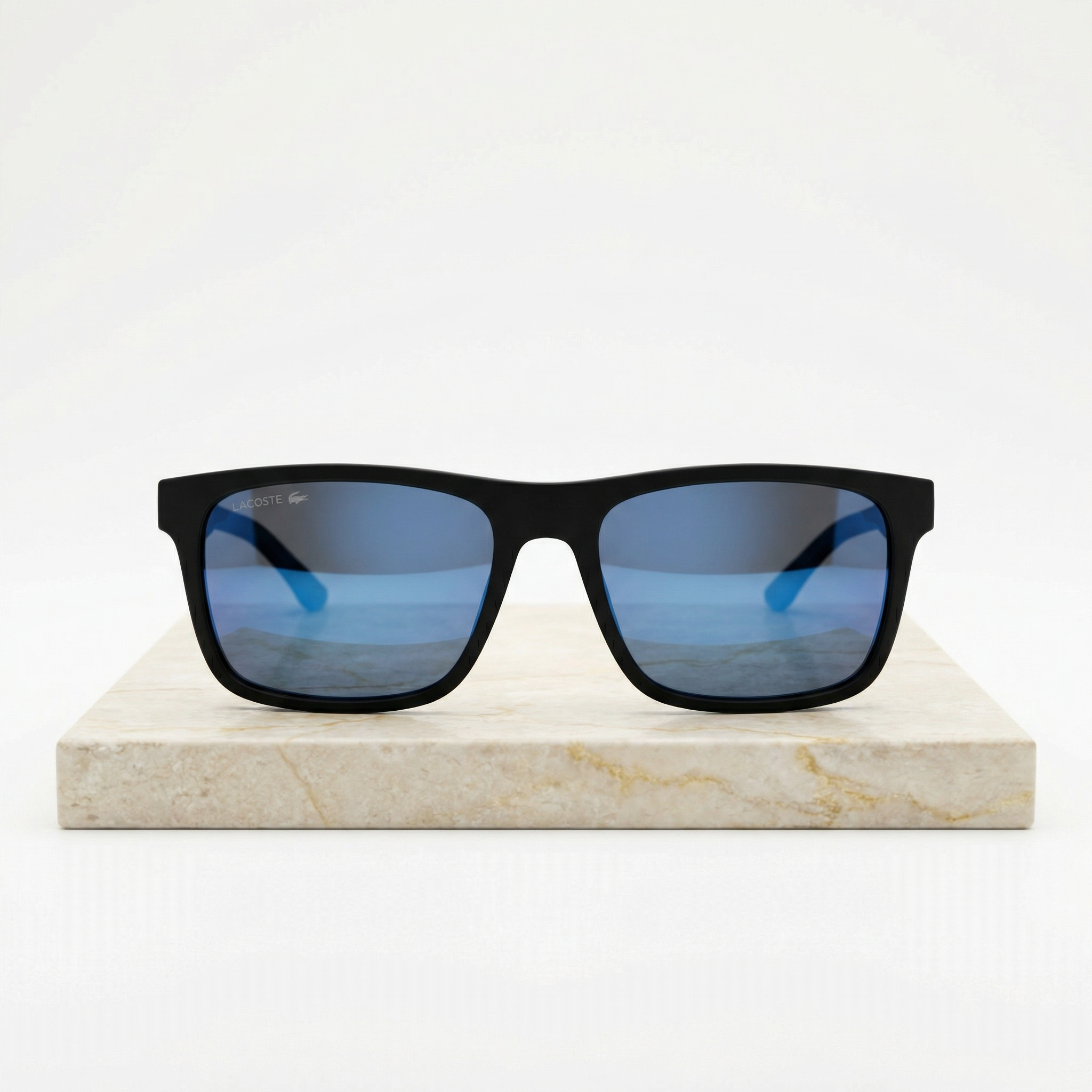 LACOSTE Original – Gafas de Sol Negras Mate con Lente Azul Espejo