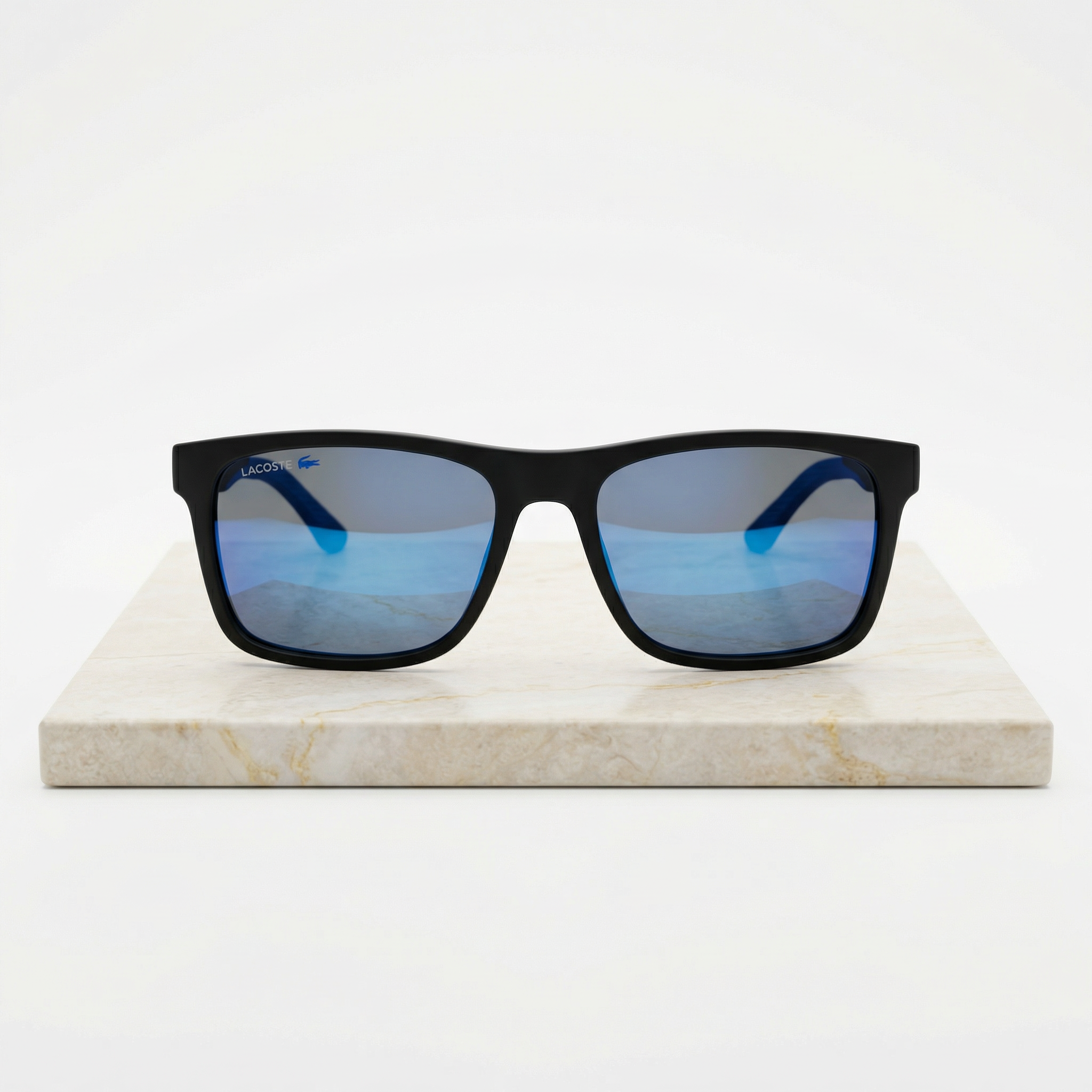 LACOSTE Original – Gafas de Sol Negras Mate con Lente Azul Espejo