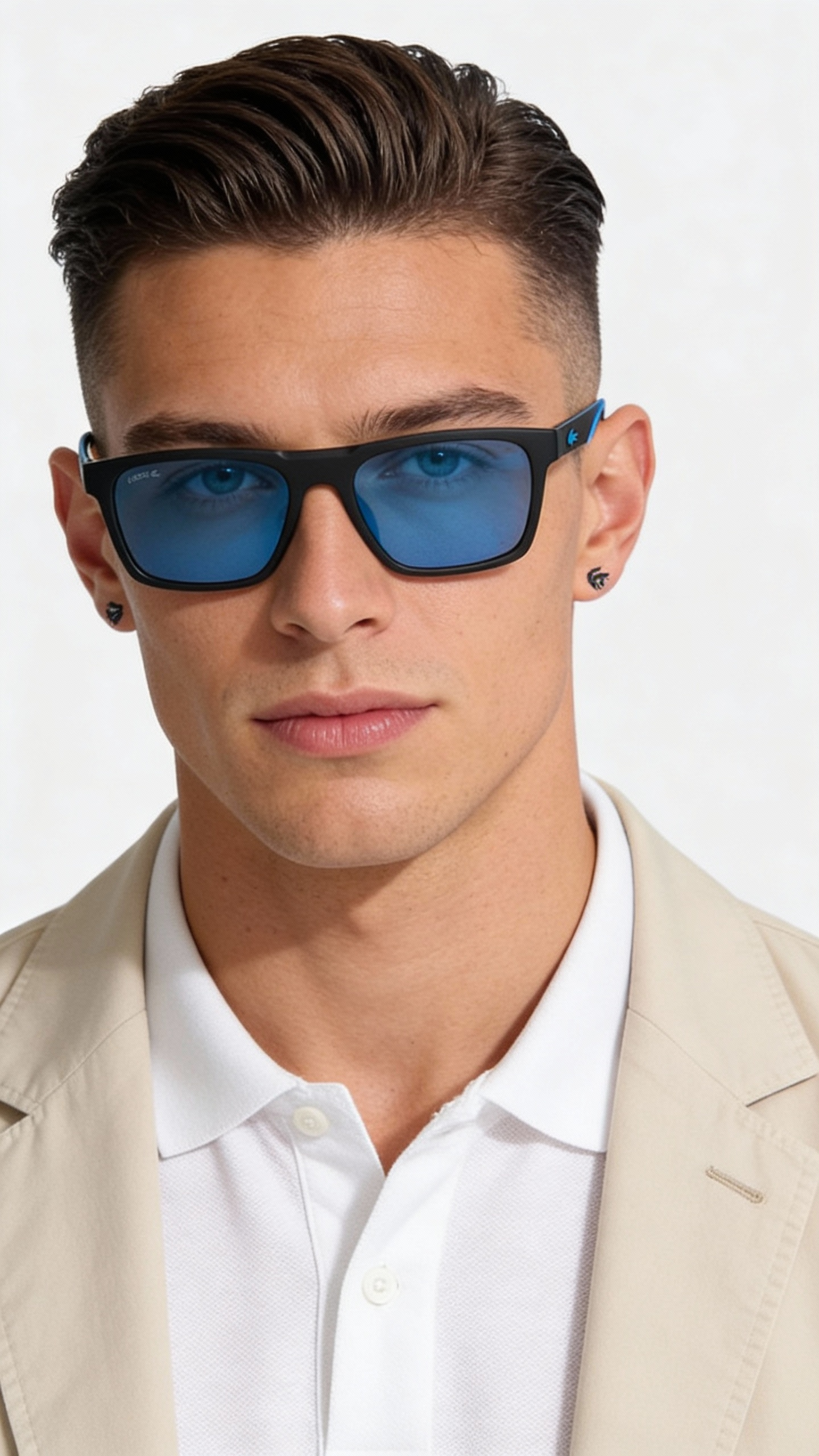 LACOSTE Original – Gafas de Sol Negras Mate con Lente Azul Espejo